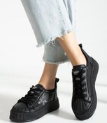 Resim akerler KADIN YILDIZLI SİYAH YUMUŞAK DERİ GÜNLÜK RAHAT SNEKAER MJU788 