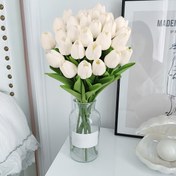 Resim 12 Gerçek Dokunuşlu Yapay Lale - 34.29 cm Pembe Yapay Lale Buketi, Anneler Günü, Sevgililer Günü, Ev ve Düğün Dekorasyonu, Vazo Merkezi, Çiçek Dekorasyonu için mükemmel 