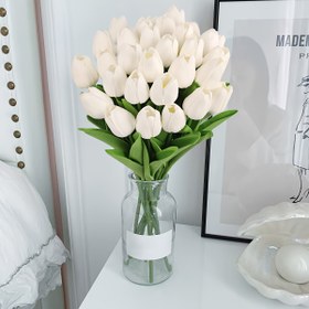 Resim 12 Gerçek Dokunuşlu Yapay Lale - 34.29 cm Pembe Yapay Lale Buketi, Anneler Günü, Sevgililer Günü, Ev ve Düğün Dekorasyonu, Vazo Merkezi, Çiçek Dekorasyonu için mükemmel 