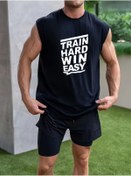 Resim İLKYIL MODA Erkek Sıfır Kol Oversize Baskılı Fitness Gym Tshirt 