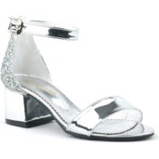 Resim Gümüş Aynalı Simli Kalın Topuklu Kız Çocuk Abiye Ayakkabı Gümüş 