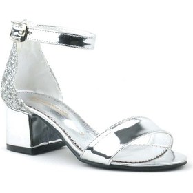 Resim Gümüş Aynalı Simli Kalın Topuklu Kız Çocuk Abiye Ayakkabı Gümüş 