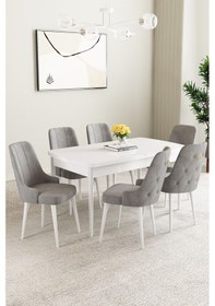 Resim Clara Beyaz 80x132 Açılabilir Yemek Odası Takımı 6 Adet Sandalye Gri 