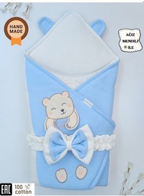 Resim Bal Peteği Olimp Bebek Kundağı Unisex Bebek Dış Kundak Battaniyesi Hastane Çıkışı Kundak Battaniye Mavi 