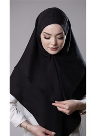 Resim Hürrem Bone Siyah Pratik Hazır Geçmeli Tesettür Eşarp Pamuk Caz Kumaş Çift Katlı Düz Hijab 2303 01 