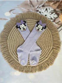 Resim Mini Kids Baby Kız Bebek Lila Minnie Mouse Keçe Figürlü Diz Altı Çorap 