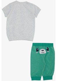 Resim Breeze Erkek Bebek Kapri Takım Sevimli Ayıcık Nakışlı 9 Ay - 3 Yaş Açık Gri Melanj 