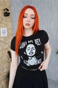 Resim weywot Lana Del Rey Gothic Desenli Siyah Renk Baskılı Crop Bluz Harajuku 