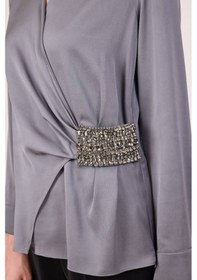 Resim Fever Taş Detaylı Kadın Bluz 352114058 Gri 