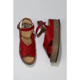 Resim Bueno Shoes Kırmızı Deri Kadın Dolgu Topuklu Sandalet 