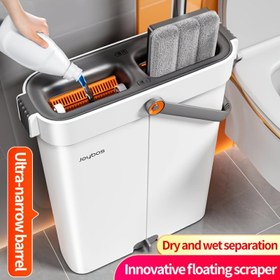Resim Joybos Mop ve Kova Seti ile Kurutma Rafı, Ev Kullanımı İçin Uygun, Düz Mop ve Kova Seti ile Yıkanabilir Mikrofiber Ped, Tüm Zemin Tipleri ve Pencereler İçin Islak/Kuru Mop, Zemin Temizleyici, Temizlik Malzemeleri, Temizlik Araçları, Tatil Temizliği 