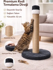 Resim Saule Kedi Tırmalama Tahtası Direği 52 cm Premium | Doğal Sisal İp | Yuvarlak Kaymaz Peluş Taban 