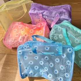 Resim 5 Adet Canlı Su Geçirmez Seyahat Pouches - Büyük Kapasiteli Fermuar Çantalar, Çiçek ve Yıldız Desenleri, Hafif ve Katlanabilir, Kozmetik Ürünler, Aksesuarlar ve Outdoor Aktiviteler için İdeal, Seyahat Temel Gereksinimleri|Canlı Pouches|Fermuarlı Pouches 