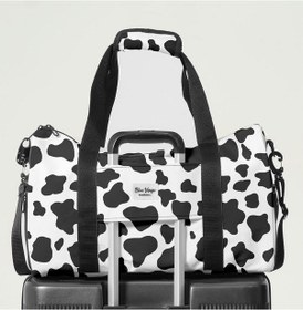 Resim Miami Beach İnek Desenli Kilitli Unisex Seyahat Çantası - Kabin Boy El Valizi - Spor Çantası Siyah - Beyaz 