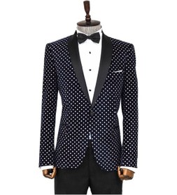 Resim Wessi Nokta Desenli Slim Fit Lacivert Erkek Smokin Ceket Lacivert 