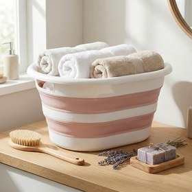 Resim Deconox Katlanabilir Çamaşır Sepeti Mega Boy 38 Lt - Yer Kaplamayan Silikon Akordiyon Çamaşır Selesi - Islak ve Kuru Çamaşır Taşıma Sepeti (Koyu Gri - Pembe) (PEMBE) 