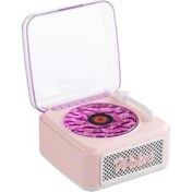 Resim Nostalji Mini Plak Görünümlü Radyolu Bluetooth Hoparlör 3D Ses Dalgası Retro Müzik Plak Pembe 