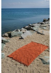 Resim Coastline Kiremit Çift Tarafı Bukle 100x180 Cm Boyasız %100 Organik Pamuk Saçaklı Plaj Havlusu Kiremit 