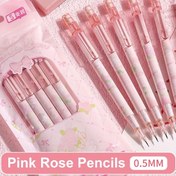 Resim 5 Adet Sevimli Pembe Mekanik Kalemler 0.5mm Karikatür Gül Mekanik Kalem Kawaii Kalemler Öğrenciler Erkekler Kadınlar Ofis Malzemeleri için (5 adet pembe gül) 