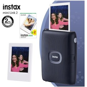 Resim Fujifilm Instax Mini Link 2 Akıllı Telefon Yazıcısı + 20li Mini Film + Çerçeve Mavi 