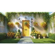 Resim Venspor Sarı Çiçeklerle Süslenmiş Bahçe Kapısı Arkaplan, 200x150cm, Fon, Duvar Örtüsü 