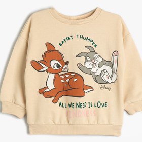 Resim Kız Bebek Bambi Sweatshirt Lisanslı Uzun Kollu Bisiklet Yaka Pamuklu Şardonlu 