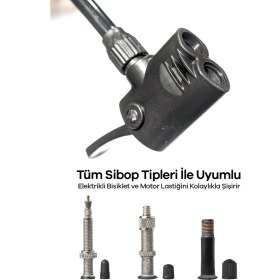 Resim Heugers 57 cm Alüminyum Elektrikli Bisiklet & Motosiklet Pompası — Tüm Sibop Tipleri Uyumlu 