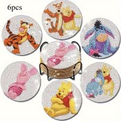 Resim 6 Disney DIY Elmas Boyama Bardak Altlığı Seti, içindeki karakterler: Ayıcık Pooh, İyorek Tigr ve Domuzcuk. Bu elmas mozaik bardak altlıklar kaymaz özelliktedir; tatil partileri dekorasyonu ve şenlikli ev yapımı hediye seçeneğidir 