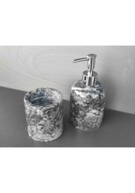 Resim Siyah-beyaz Mermer 2'li Banyo Seti Beyaz 
