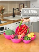 Resim Gretta 5'li Fuşya Yuvarlak Plastik Badya Leğen Seti Kap Kase Seti (0,4/0,5/0,9/1,3/2,1 LİTRE) 