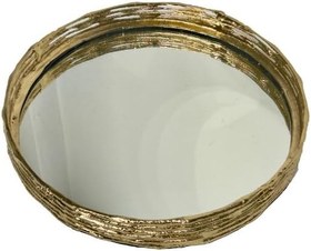 Resim Gold Döküm Şerit Desen Yuvarlak Aynalı Tepsi 