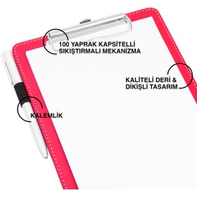 Resim 2K Sekreterlik,A5 Küçük Boy,Kapaksız,A5 Clipboard Vegan Suni Deri,17,5x24,5 cm.,Fuşya/Pembe 