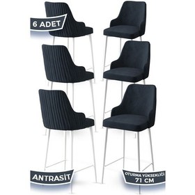 Resim Canisa Enox Serisi 6 Adet Antrasit Sandalye Mutfak Bar Sandalyesi Babyface Kumaş Beyaz Metal Ayak Sandalyeler Antrasit Ayaklar Beyaz 
