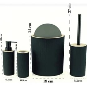 Resim Esranın Dünyası Arvale Quardi Banyo Seti Modern Çizgili - 7 Litre Kova 4 Parça Banyo Çöp Kovası Seti (Beyaz) 