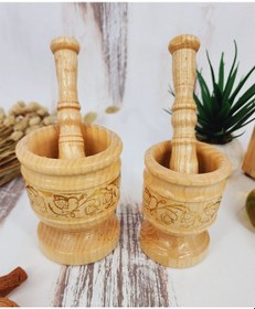 Resim El Yapımı Ağaç Havan Sarımsak Döveceği Lüx 8-10 Luk 2 Li Set 
