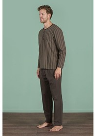 Resim Pijadore Erkek %100 Pamuk Süprem Mevsimlik Uzun Kollu Pijama Takımı 1949 Kahverengi 