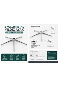 Resim kübrabüro 5 Kollu Metal Yıldız Ayak Krom Ofis Koltuğu Ayağı Evrensel Uyumlu 