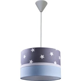Resim Onay Avize Gri Yıldızlı Mavi M-344 Kumaş Kaplama Çocuk Odası ve Genç Odası Avize Aydınlatma Sarkıt 