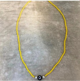 Resim Uretti - Tuğba 6667 - El Yapımı Kum Boncuk Nazar Boncuğu Figürlü Kolye - Sarı Sarı 