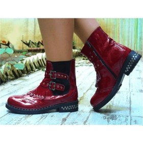 Resim 41-42-43-44 Numara M.f1825 Rugan Kırmızı Sıcak Astar Kauçuk Esnek Taban Şık Tasarım Özel Seri Büyük Numara Kadın Bot Kırmızı Rugan 