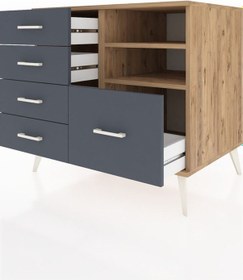 Resim Kronos Şifonyer 2 Raflı 5 Çekmeceli 88x59x80 Çam-çam/antrasit Çam/antrasit 