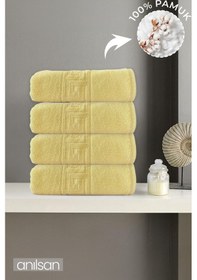 Resim 4'lü Sarı Greek El Havlusu - 50x90 Cm, 225 Gr, %100 Pamuk, Spa Ve Otel Havlusu, Günlük Kullanıma Uygun Sarı 
