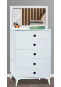 Resim 5 Çekmeceli Aynalı Beyaz Şifonyer Beyaz 