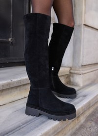 Resim ANGELİNA JONES GİSELLE KADİN SİYAH GERCEK SUET DİZ USTU YANDAN FERMUARLİ ÇİZME 