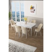 Resim Canisa Concept Zen Serisi Mdf Açılabilir Mutfak Masası Takımı ,beyaz Mermer Desen Masa + 6 Adet Sandalye 