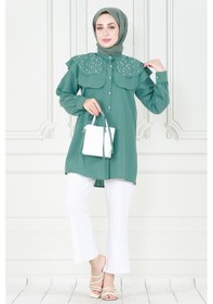 Resim Sevitli Pelerinli İncili Tunik-mint Yeşili-3933-mint Yeşili Mint Yeşili 
