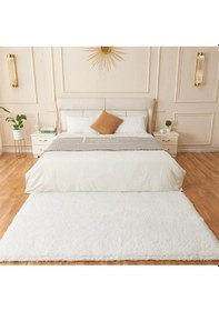 Resim Saraz Halı Beyaz Yıkanabilir Yolluk Kaymaz Taban Uzun Tüylü Yumuşak Halı Kaymaz Tüylenmez 