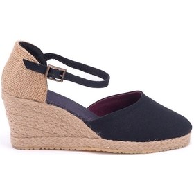 Resim Star Tombis Gerçek Elişi Siyah Hasır Dolgu Topuk Keten Hasır Espadril Handmade Siyah 