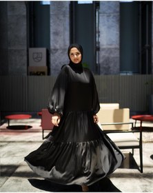 Resim Azeem Rima Saten Tesettür Abiye, Saten Elbise, Özel Gün Elbisesi, Mezuniyet Elbisesi, Söz 