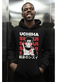 Resim Sevbano Shisui Uchiha Baskılı Unisex Oversize Naruto Anime Karakter Hoodi Siyah 